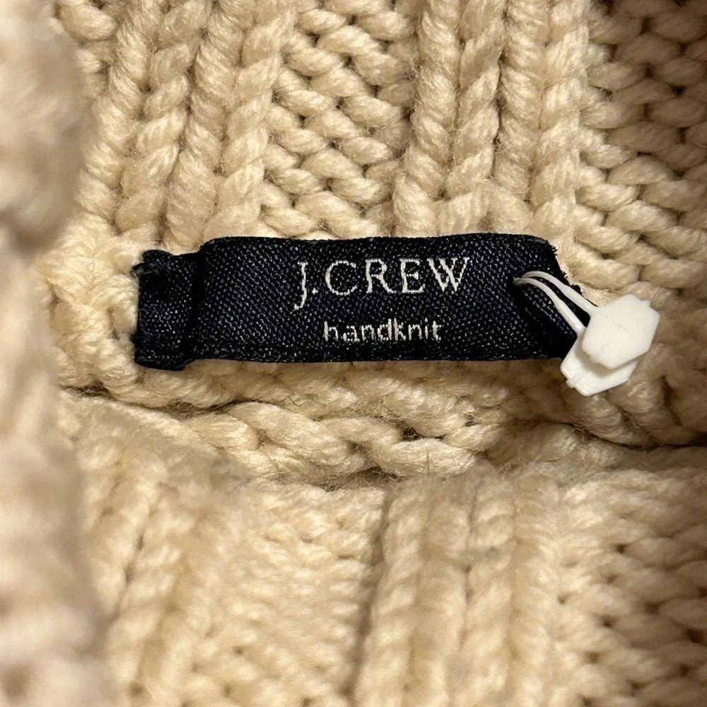 J. Crew Hand Knit Cream Cable Knit Wool Turtleneck Sweater Size S Fisherman
